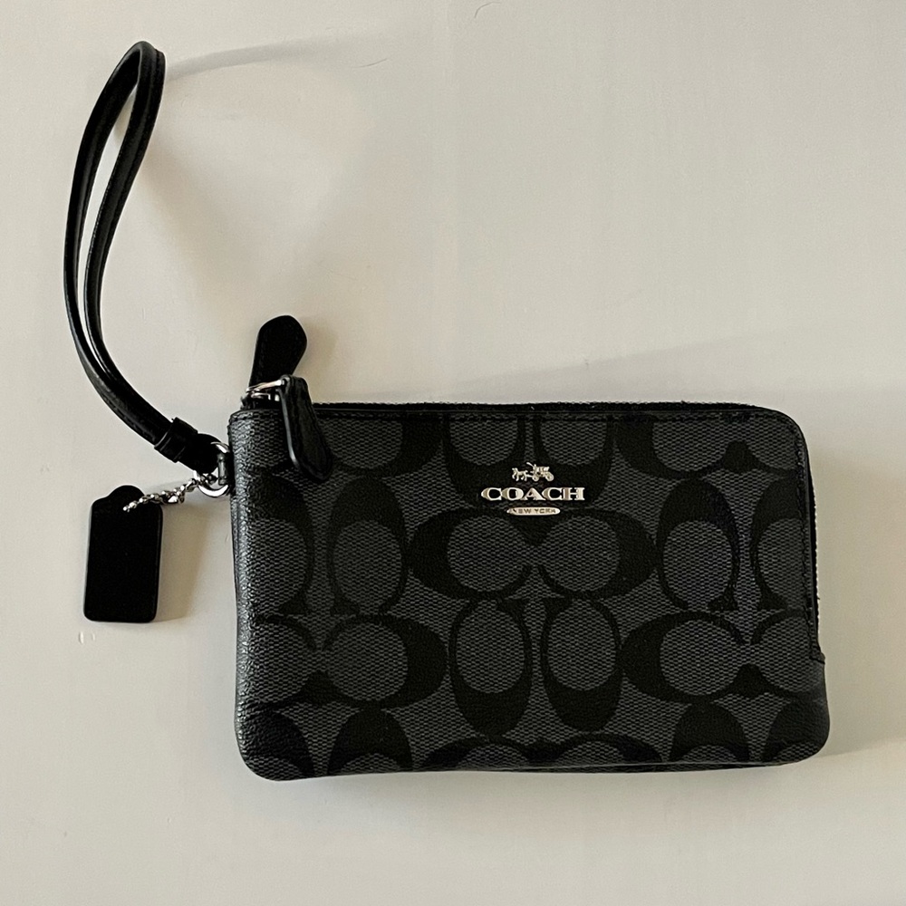 Coach Double Corner Zip Wristlet In Signature Canvas